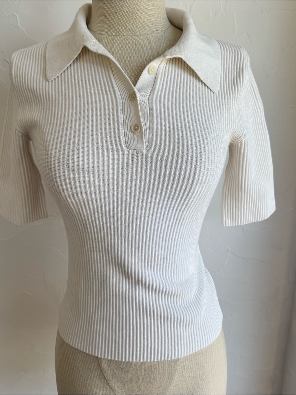 Banana Republic Cream Ribbed Short-Sleeve Polo